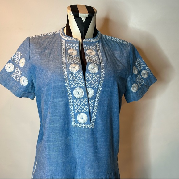 MADEWELL Blue Chambray Sunstitch Embroidered Short Sleeve Tunic Dress small - Picture 3 of 12